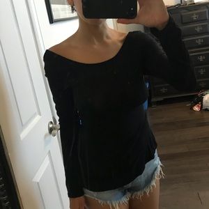 Black long sleeve top with criss cross back (S)